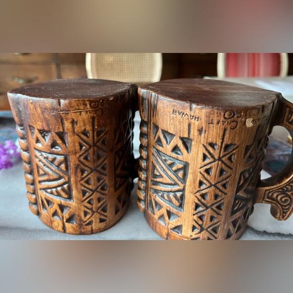 Set of 2 Treasure Craft Tiki Mug Cups Ceramic Hawaii Luau Party Vintage 1960 - Picture 6 of 12